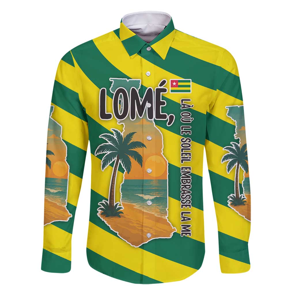 Lome Togo Sunset Family Matching Summer Maxi Dress and Hawaiian Shirt with Palm Trees and Ocean Embrace Design