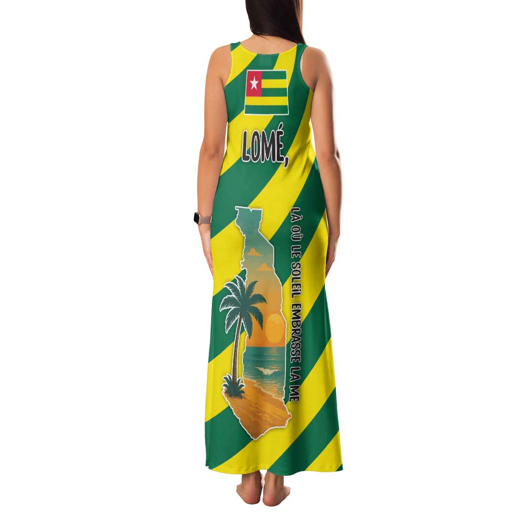 Lome Togo Sunset Family Matching Tank Maxi Dress and Hawaiian Shirt with Palm Trees and Ocean Embrace Design