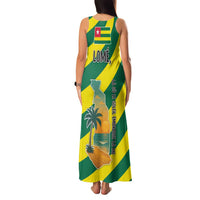Lome Togo Sunset Family Matching Tank Maxi Dress and Hawaiian Shirt with Palm Trees and Ocean Embrace Design