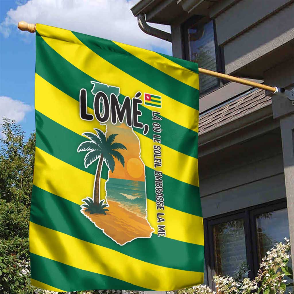Lome Togo Sunset Garden Flag with Palm Trees and Ocean Embrace Design