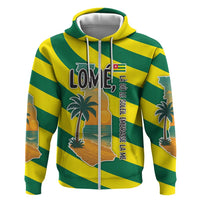 Lome Togo Sunset Hoodie with Palm Trees and Ocean Embrace Design