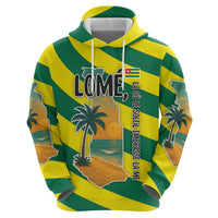 Lome Togo Sunset Hoodie with Palm Trees and Ocean Embrace Design
