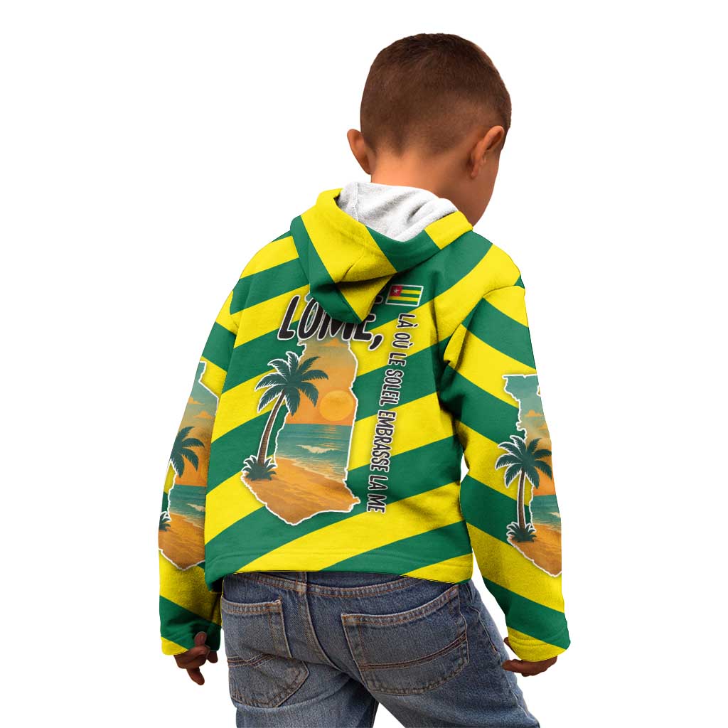 Lome Togo Sunset Kid Hoodie with Palm Trees and Ocean Embrace Design