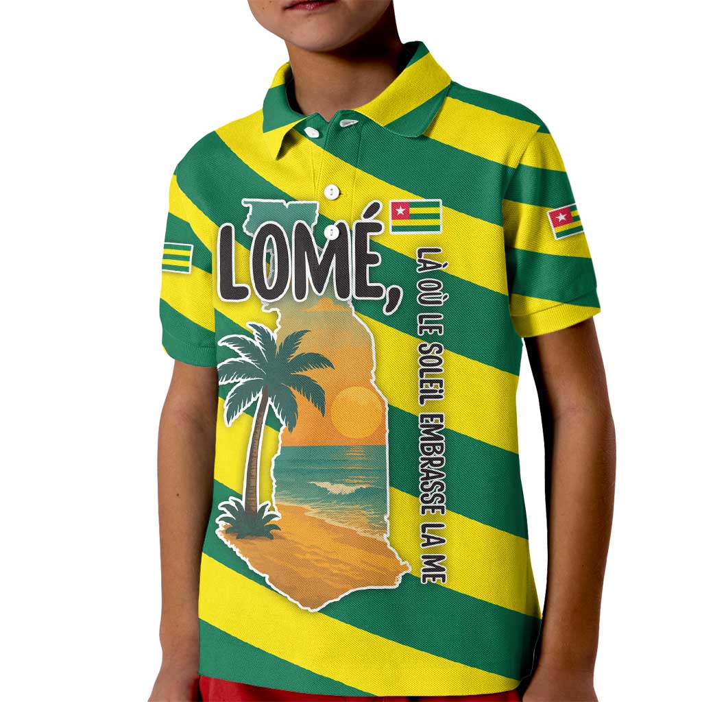 Lome Togo Sunset Kid Polo Shirt with Palm Trees and Ocean Embrace Design