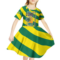 Lome Togo Sunset Kid Short Sleeve Dress with Palm Trees and Ocean Embrace Design