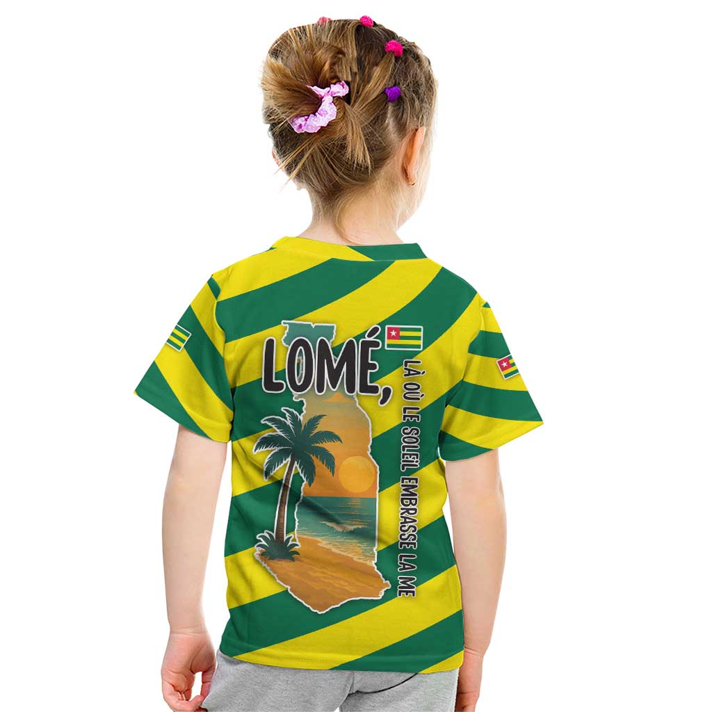 Lome Togo Sunset Kid T Shirt with Palm Trees and Ocean Embrace Design
