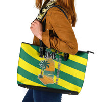 Lome Togo Sunset Leather Tote Bag with Palm Trees and Ocean Embrace Design