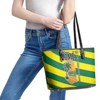 Lome Togo Sunset Leather Tote Bag with Palm Trees and Ocean Embrace Design