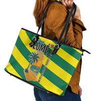 Lome Togo Sunset Leather Tote Bag with Palm Trees and Ocean Embrace Design