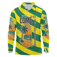 Lome Togo Sunset Long Sleeve Polo Shirt with Palm Trees and Ocean Embrace Design