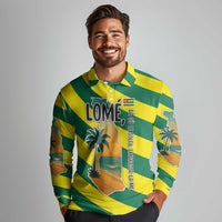 Lome Togo Sunset Long Sleeve Polo Shirt with Palm Trees and Ocean Embrace Design