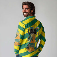 Lome Togo Sunset Long Sleeve Polo Shirt with Palm Trees and Ocean Embrace Design