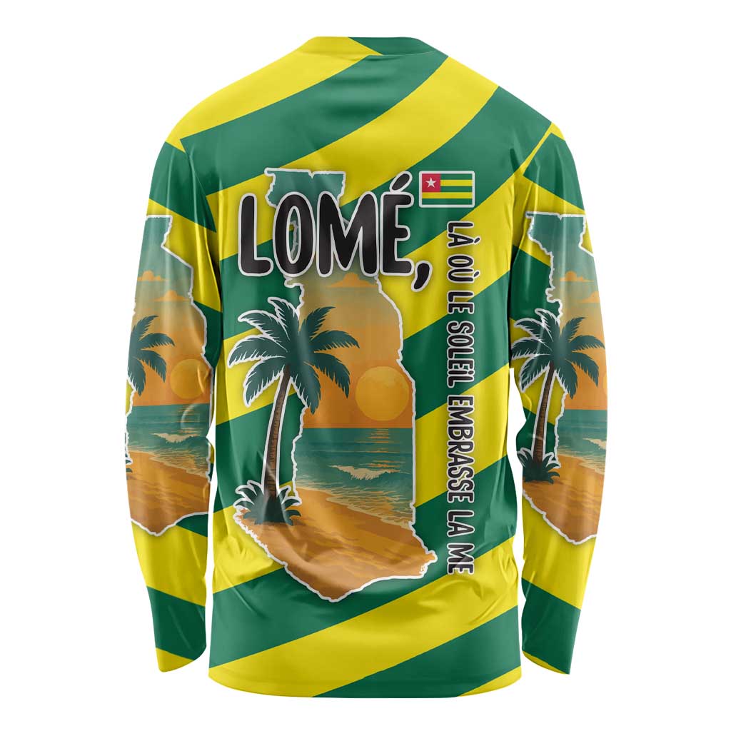 Lome Togo Sunset Long Sleeve Shirt with Palm Trees and Ocean Embrace Design