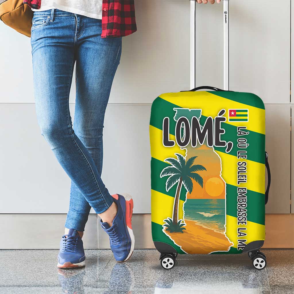 Lome Togo Sunset Luggage Cover with Palm Trees and Ocean Embrace Design