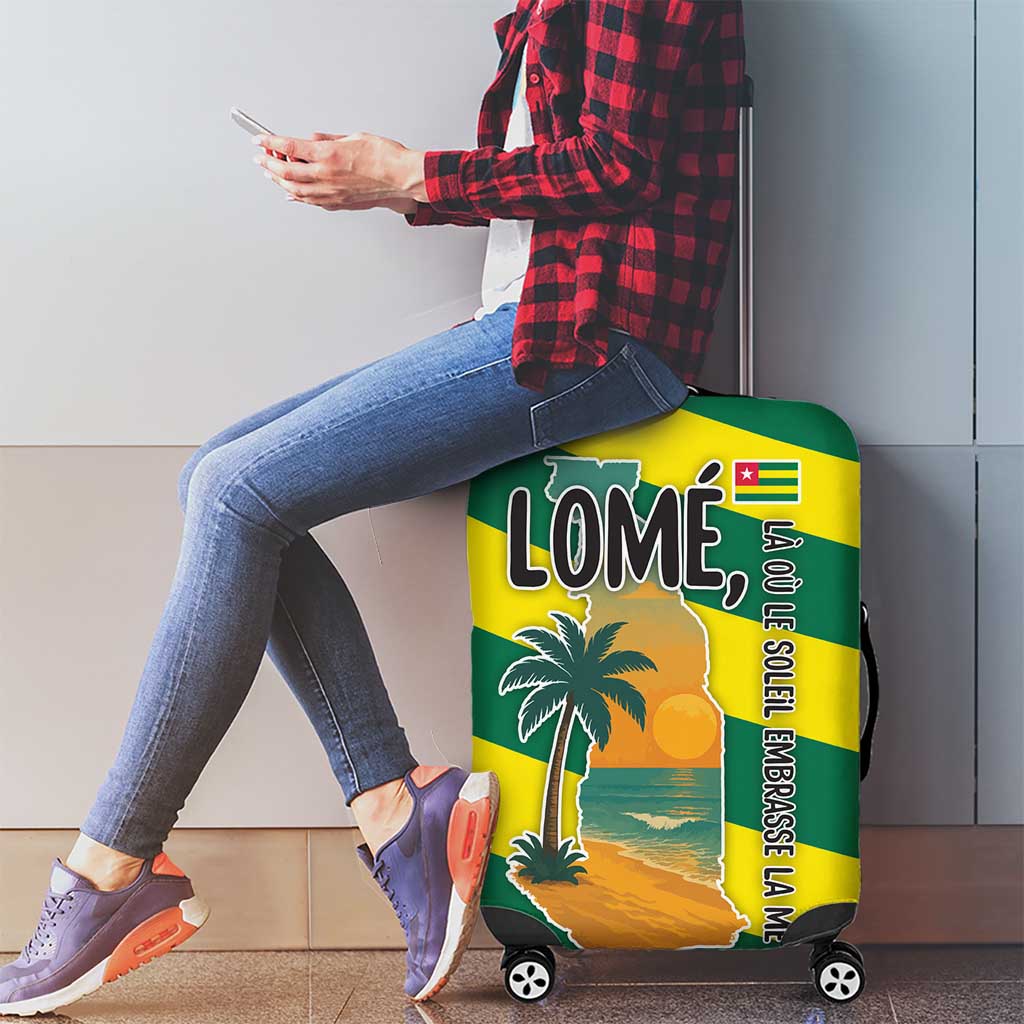 Lome Togo Sunset Luggage Cover with Palm Trees and Ocean Embrace Design