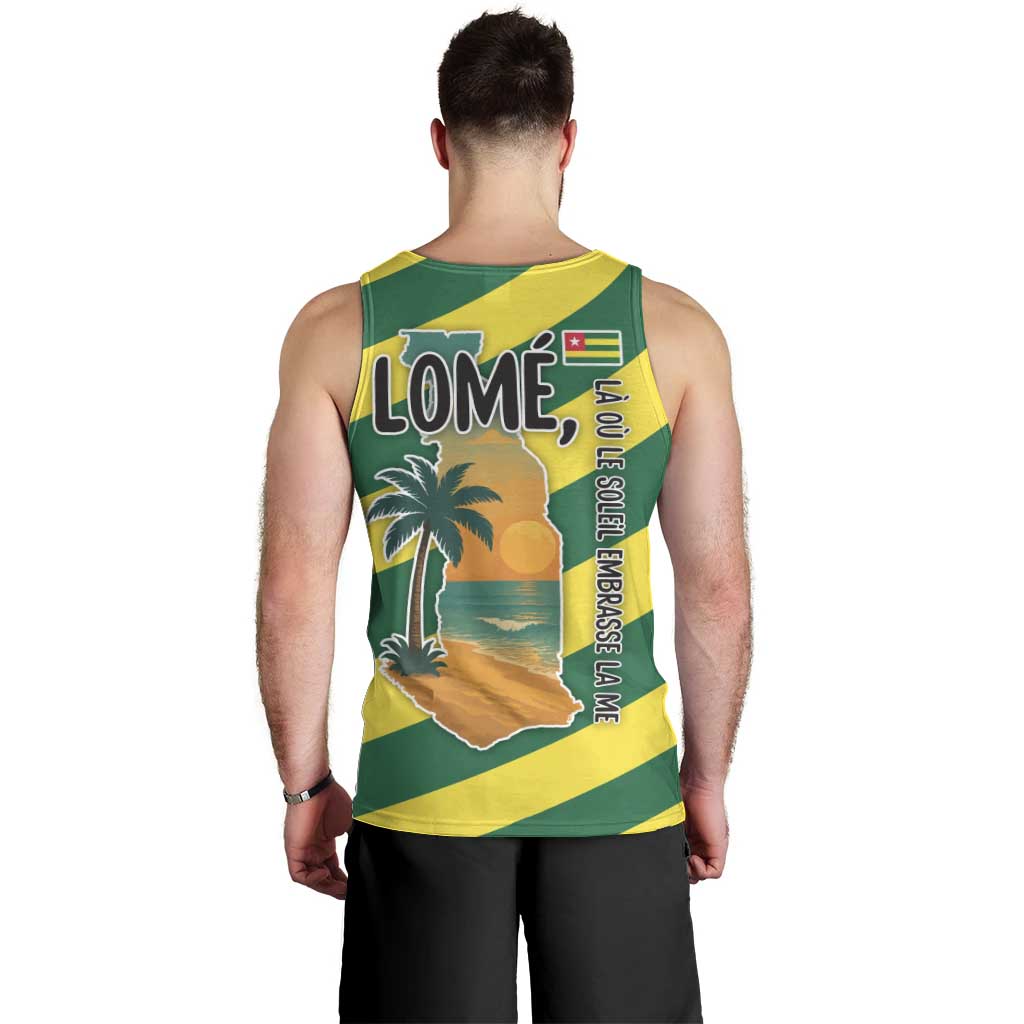 Lome Togo Sunset Men Tank Top with Palm Trees and Ocean Embrace Design