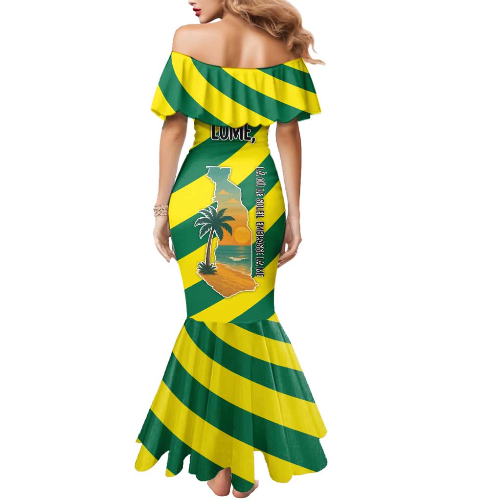 Lome Togo Sunset Mermaid Dress with Palm Trees and Ocean Embrace Design