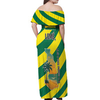 Lome Togo Sunset Off Shoulder Maxi Dress with Palm Trees and Ocean Embrace Design