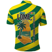 Lome Togo Sunset Polo Shirt with Palm Trees and Ocean Embrace Design