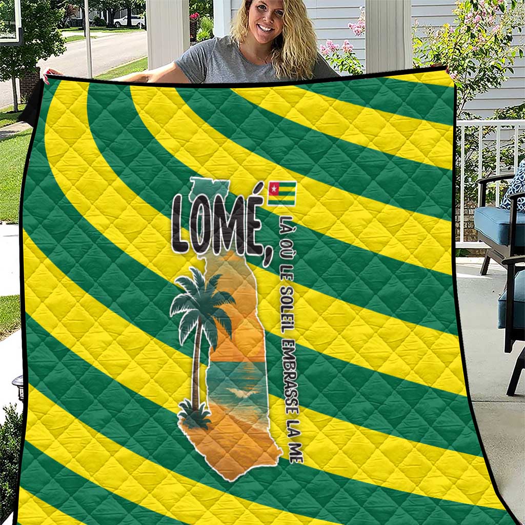 Lome Togo Sunset Quilt with Palm Trees and Ocean Embrace Design