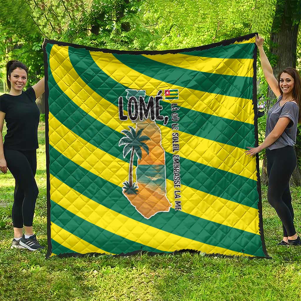 Lome Togo Sunset Quilt with Palm Trees and Ocean Embrace Design