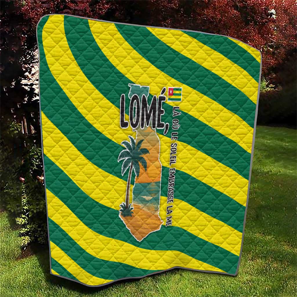 Lome Togo Sunset Quilt with Palm Trees and Ocean Embrace Design
