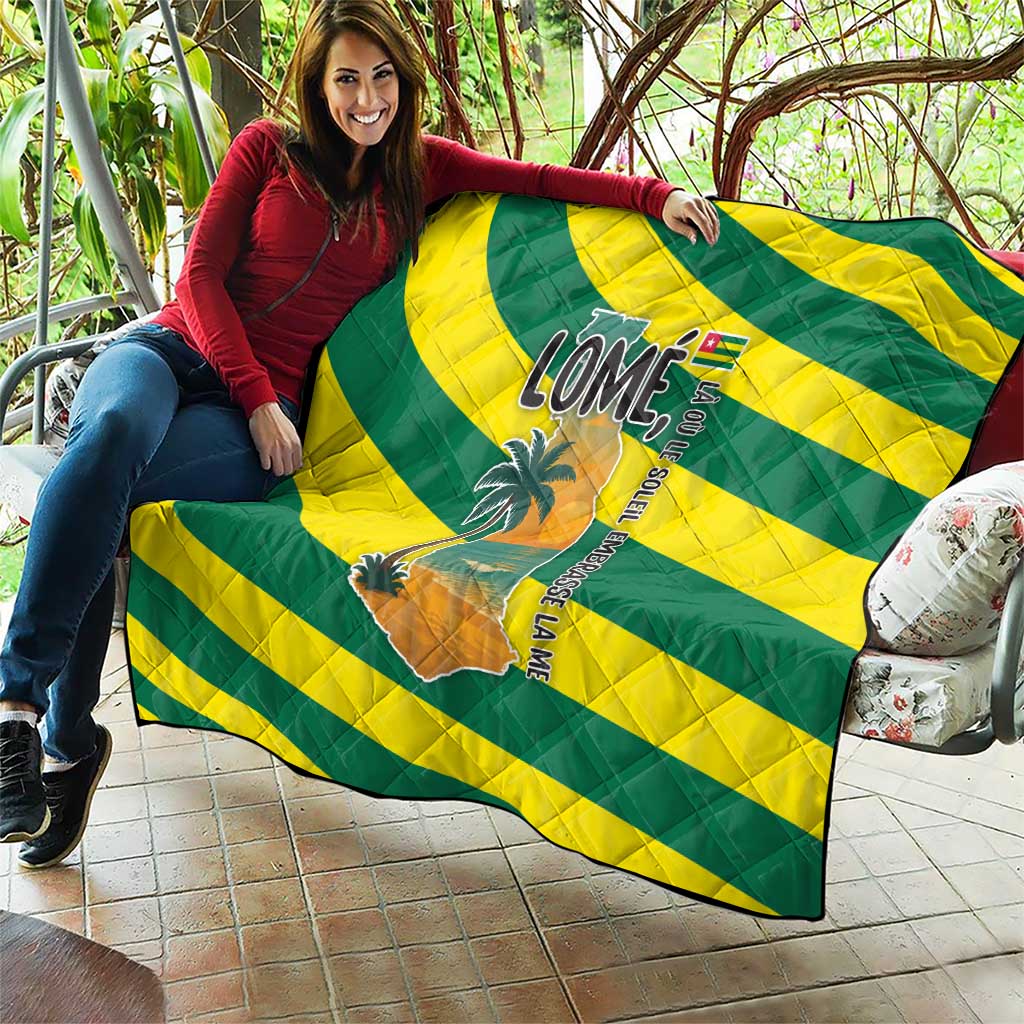Lome Togo Sunset Quilt with Palm Trees and Ocean Embrace Design