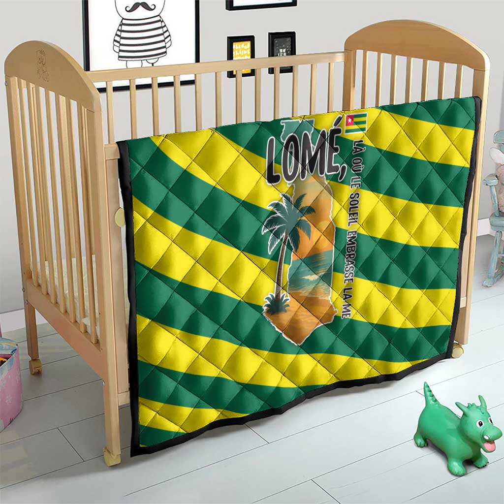 Lome Togo Sunset Quilt with Palm Trees and Ocean Embrace Design