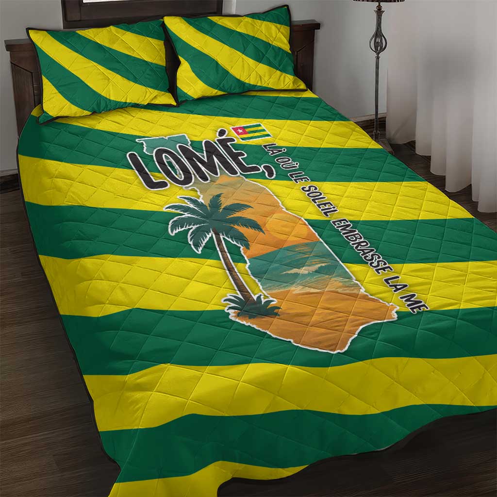 Lome Togo Sunset Quilt Bed Set with Palm Trees and Ocean Embrace Design