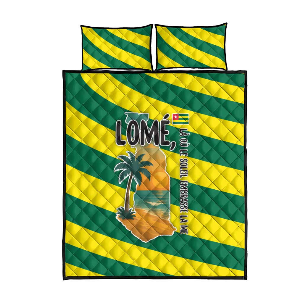 Lome Togo Sunset Quilt Bed Set with Palm Trees and Ocean Embrace Design