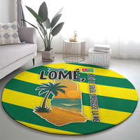 Lome Togo Sunset Round Carpet with Palm Trees and Ocean Embrace Design