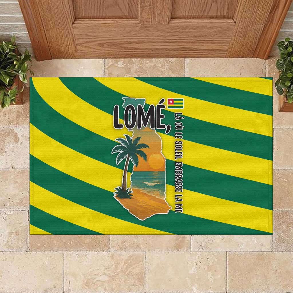 Lome Togo Sunset Rubber Doormat with Palm Trees and Ocean Embrace Design