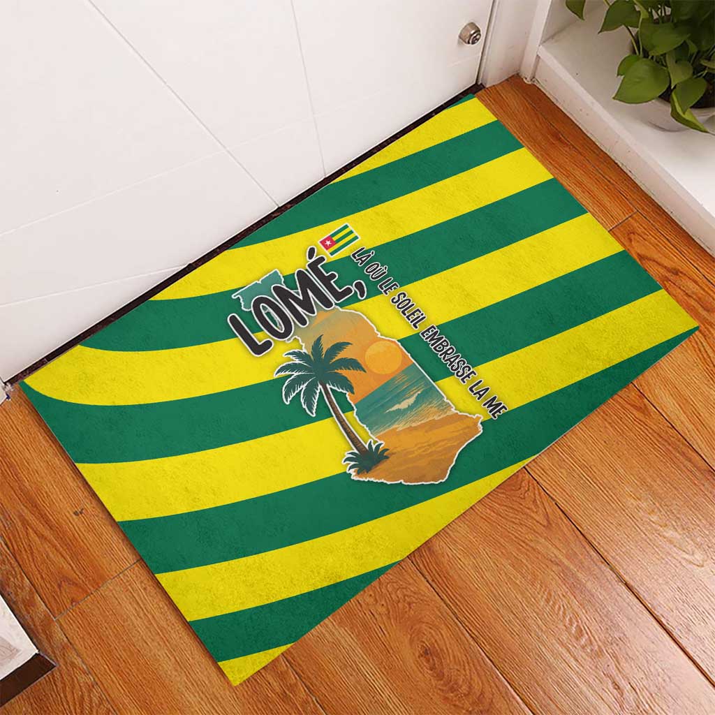 Lome Togo Sunset Rubber Doormat with Palm Trees and Ocean Embrace Design