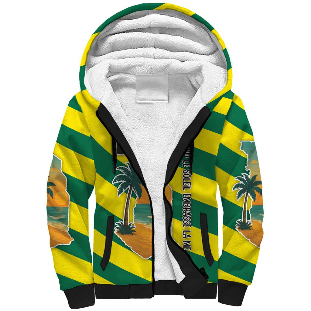 Lome Togo Sunset Sherpa Hoodie with Palm Trees and Ocean Embrace Design