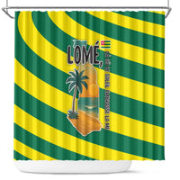 Lome Togo Sunset Shower Curtain with Palm Trees and Ocean Embrace Design