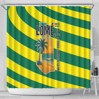 Lome Togo Sunset Shower Curtain with Palm Trees and Ocean Embrace Design
