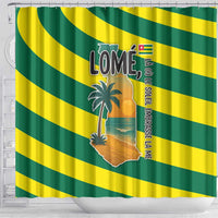Lome Togo Sunset Shower Curtain with Palm Trees and Ocean Embrace Design