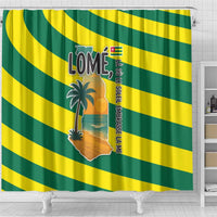 Lome Togo Sunset Shower Curtain with Palm Trees and Ocean Embrace Design