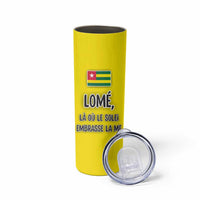 Lome Togo Sunset Skinny Tumbler with Palm Trees and Ocean Embrace Design