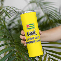 Lome Togo Sunset Skinny Tumbler with Palm Trees and Ocean Embrace Design