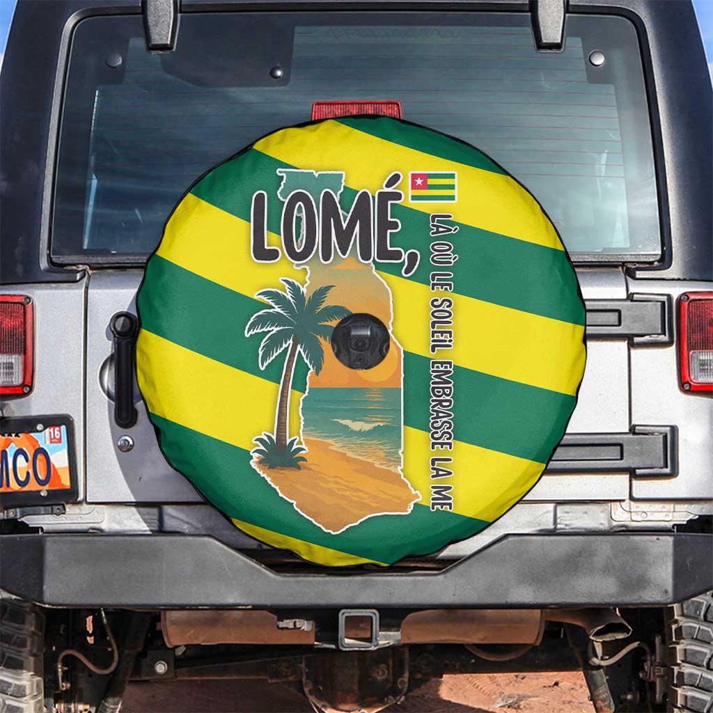 Lome Togo Sunset Spare Tire Cover with Palm Trees and Ocean Embrace Design