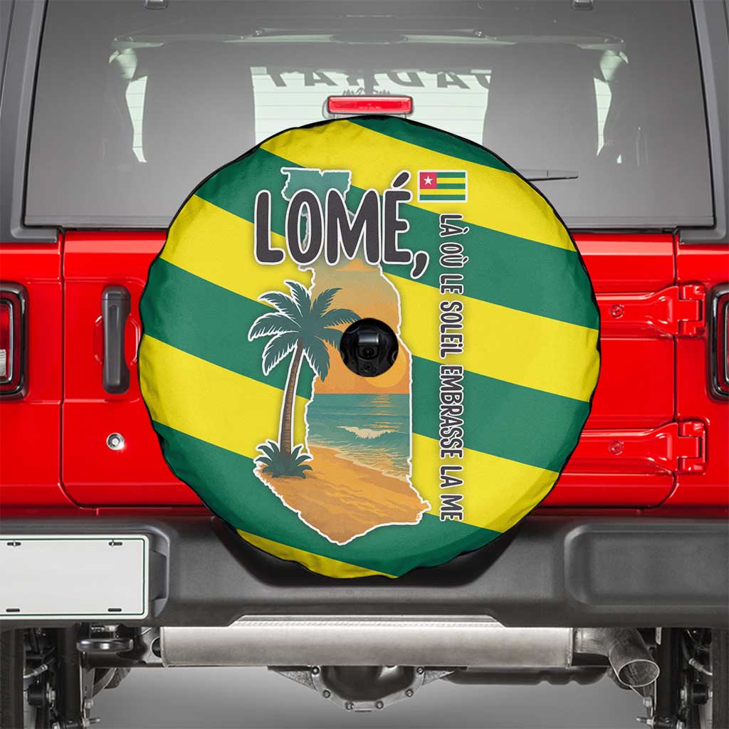 Lome Togo Sunset Spare Tire Cover with Palm Trees and Ocean Embrace Design