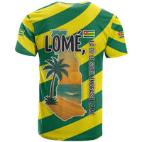 Lome Togo Sunset T Shirt with Palm Trees and Ocean Embrace Design