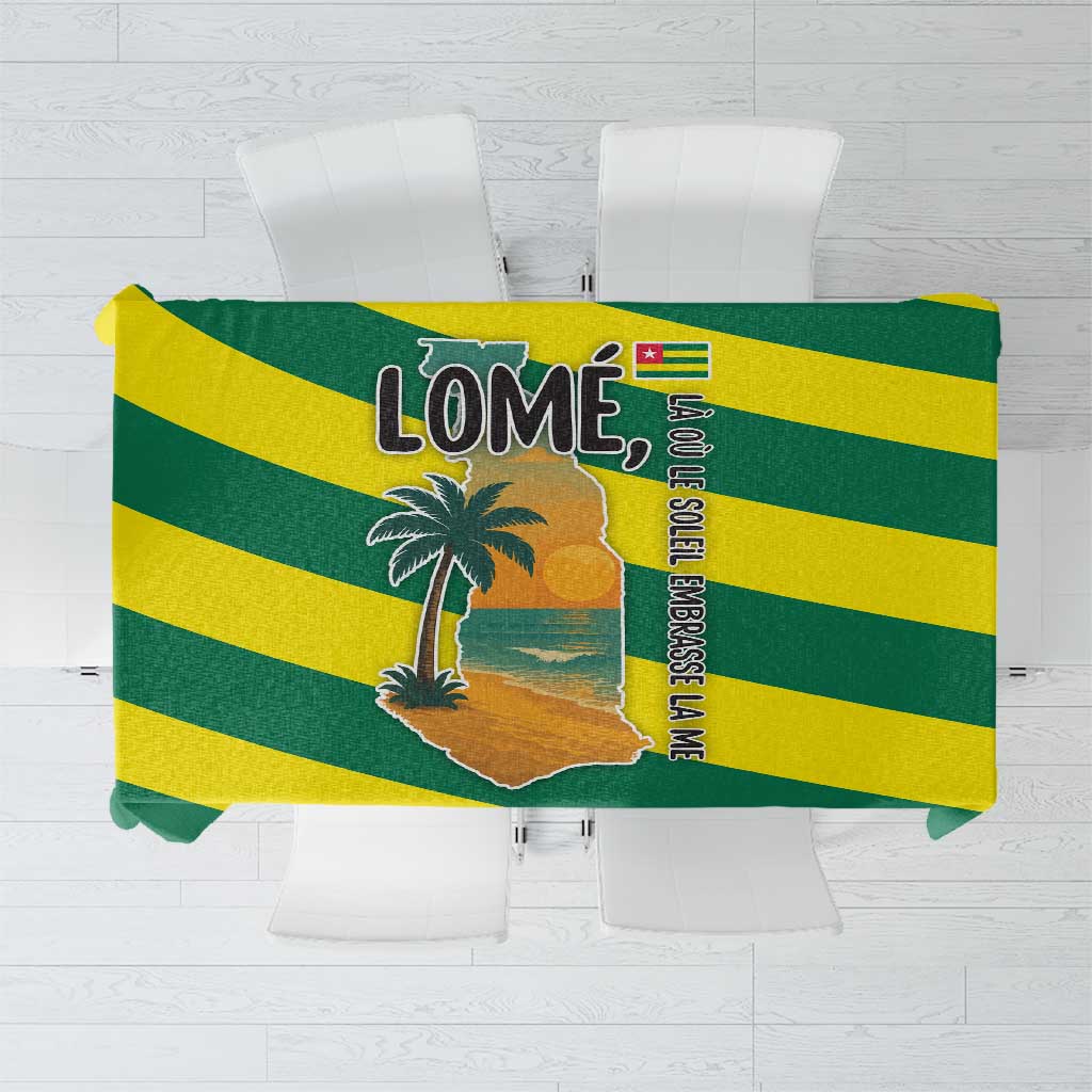 Lome Togo Sunset Tablecloth with Palm Trees and Ocean Embrace Design