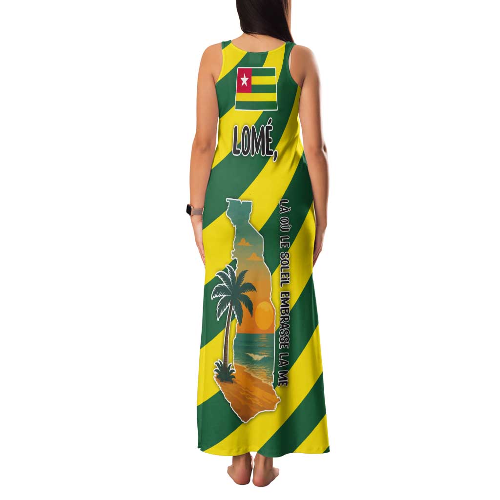 Lome Togo Sunset Tank Maxi Dress with Palm Trees and Ocean Embrace Design