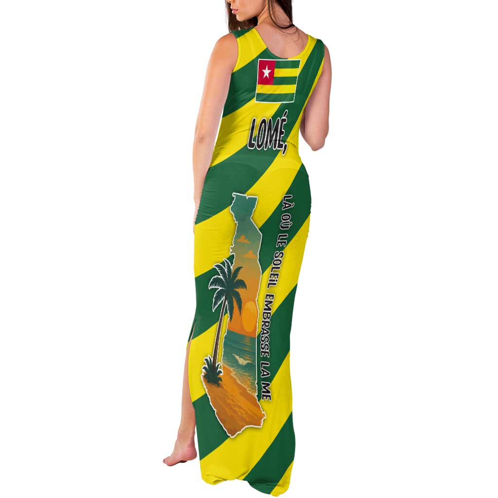 Lome Togo Sunset Tank Maxi Dress with Palm Trees and Ocean Embrace Design