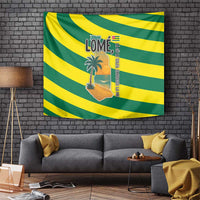 Lome Togo Sunset Tapestry with Palm Trees and Ocean Embrace Design