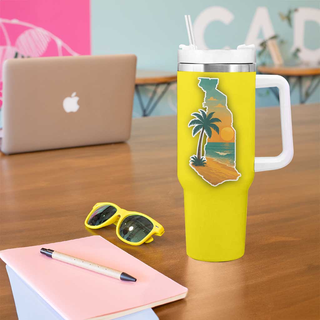Lome Togo Sunset Tumbler With Handle with Palm Trees and Ocean Embrace Design