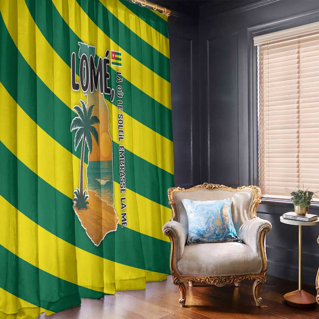 Lome Togo Sunset Window Curtain with Palm Trees and Ocean Embrace Design