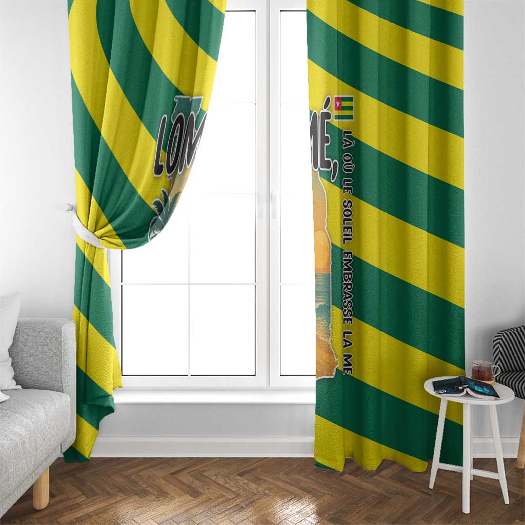 Lome Togo Sunset Window Curtain with Palm Trees and Ocean Embrace Design